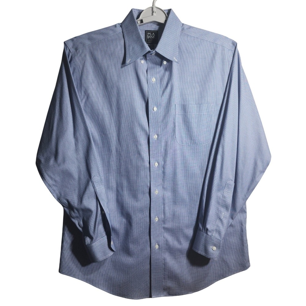 JOS‎ A BANK Traveler Button Down Shirt Mens 17-35 Tailored Fit Blue Gingham